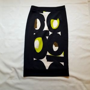 WORTHINGTON Skirt geo circle patterns front & back high waist solid black sides